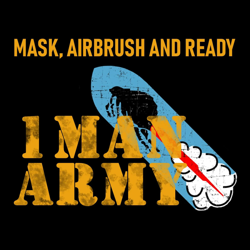 1ManArmy ブランドロゴ|黄色ステンシル文字・青い盾・赤い稲妻・白い雲