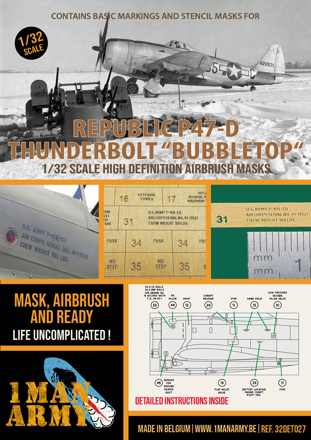 1ManArmy 1/32 P-47D サンダーボルト “バブルトップ” 用エアブラシマスクセットのパッケージ画像