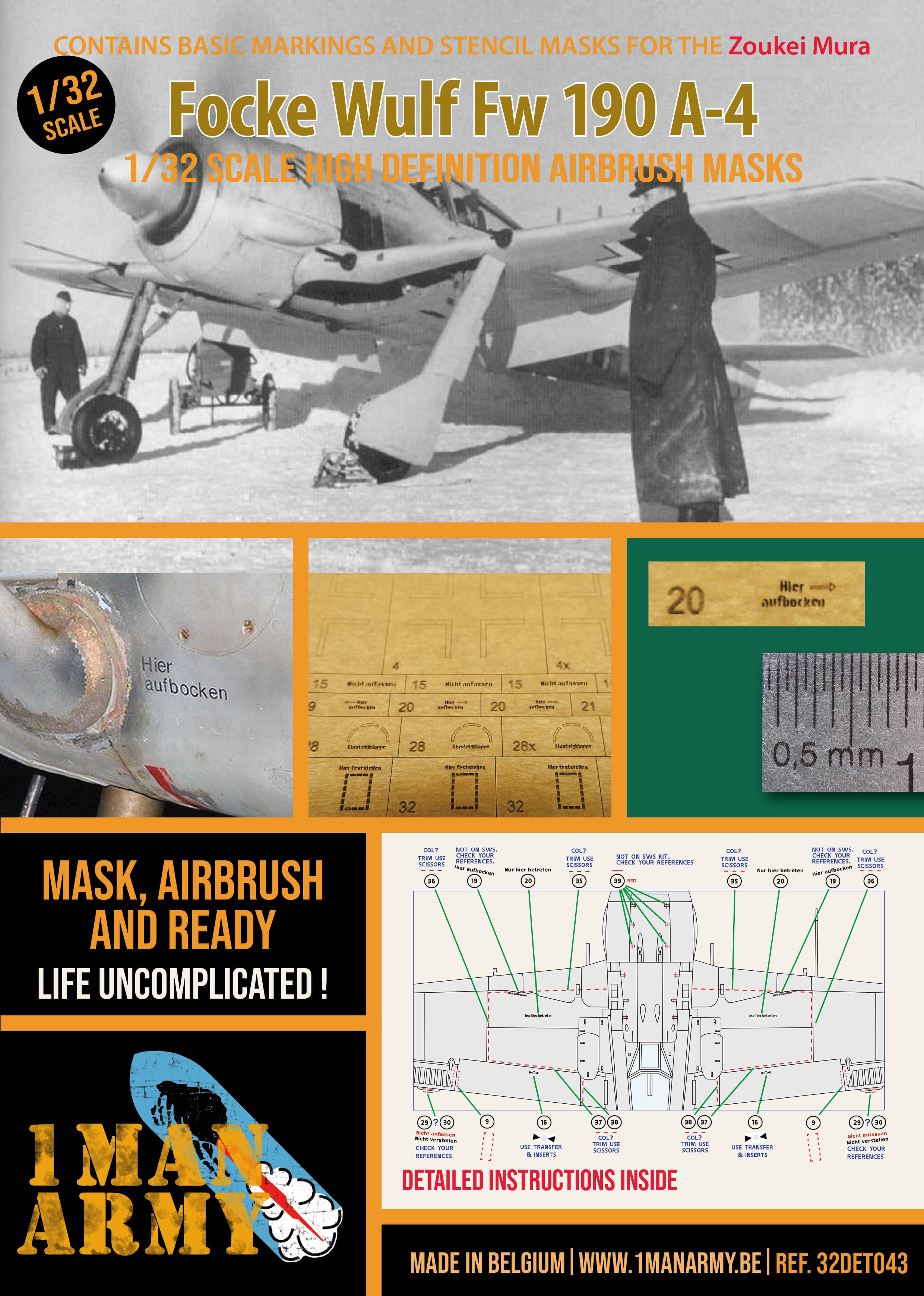 1ManArmy 1/32 Fw 190 A-4 用エアブラシマスクセットのパッケージ画像