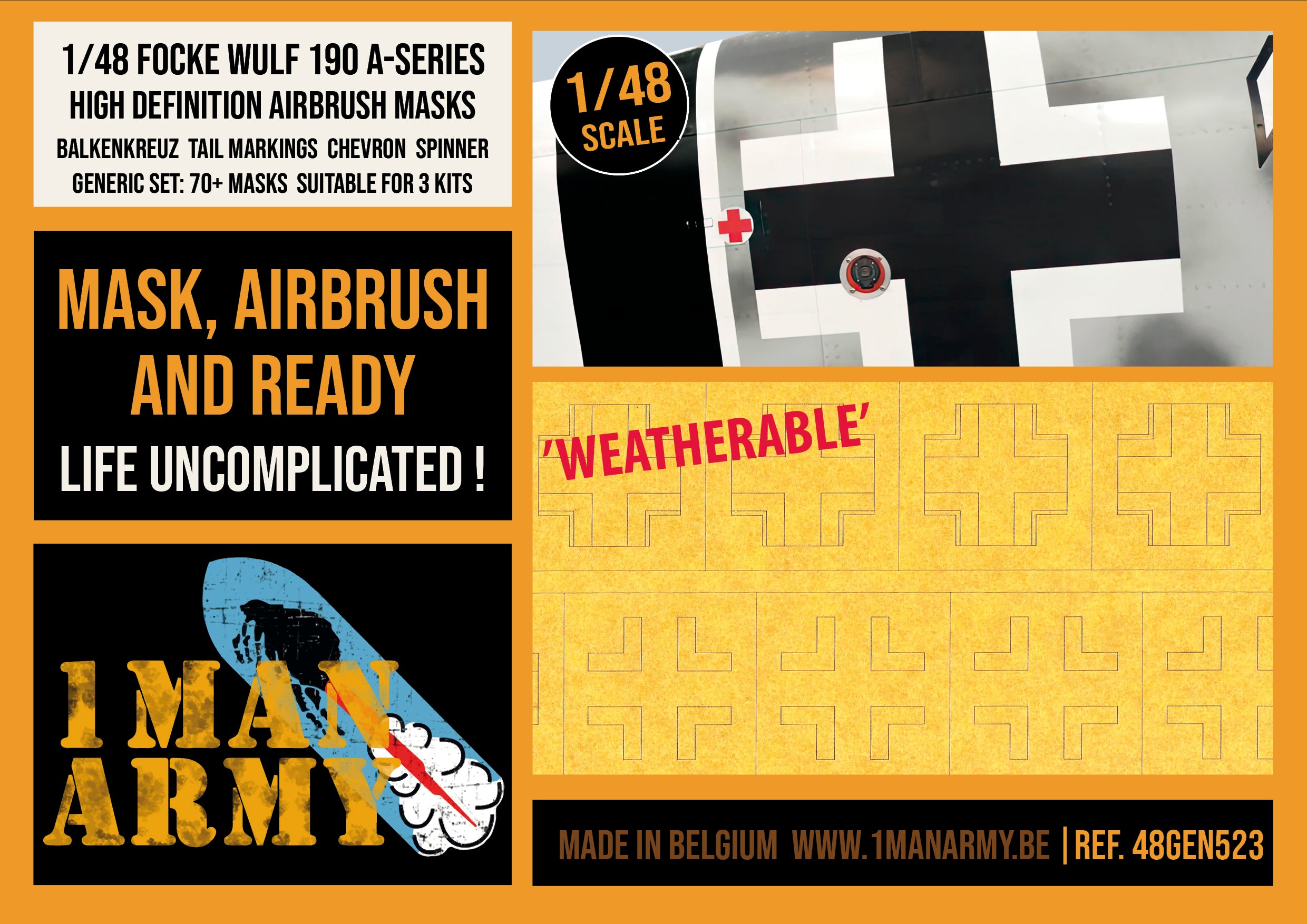 1ManArmy 1/48 フォッケウルフ Fw190 A型 バルケンクロイツ&テールマーク エアブラシマスク パッケージ画像
