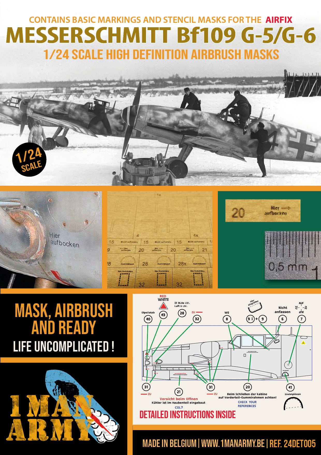 1ManArmy 1/24 Messerschmitt Bf109 G-5/G-6 塗装マスキングセット パッケージ表面画像
