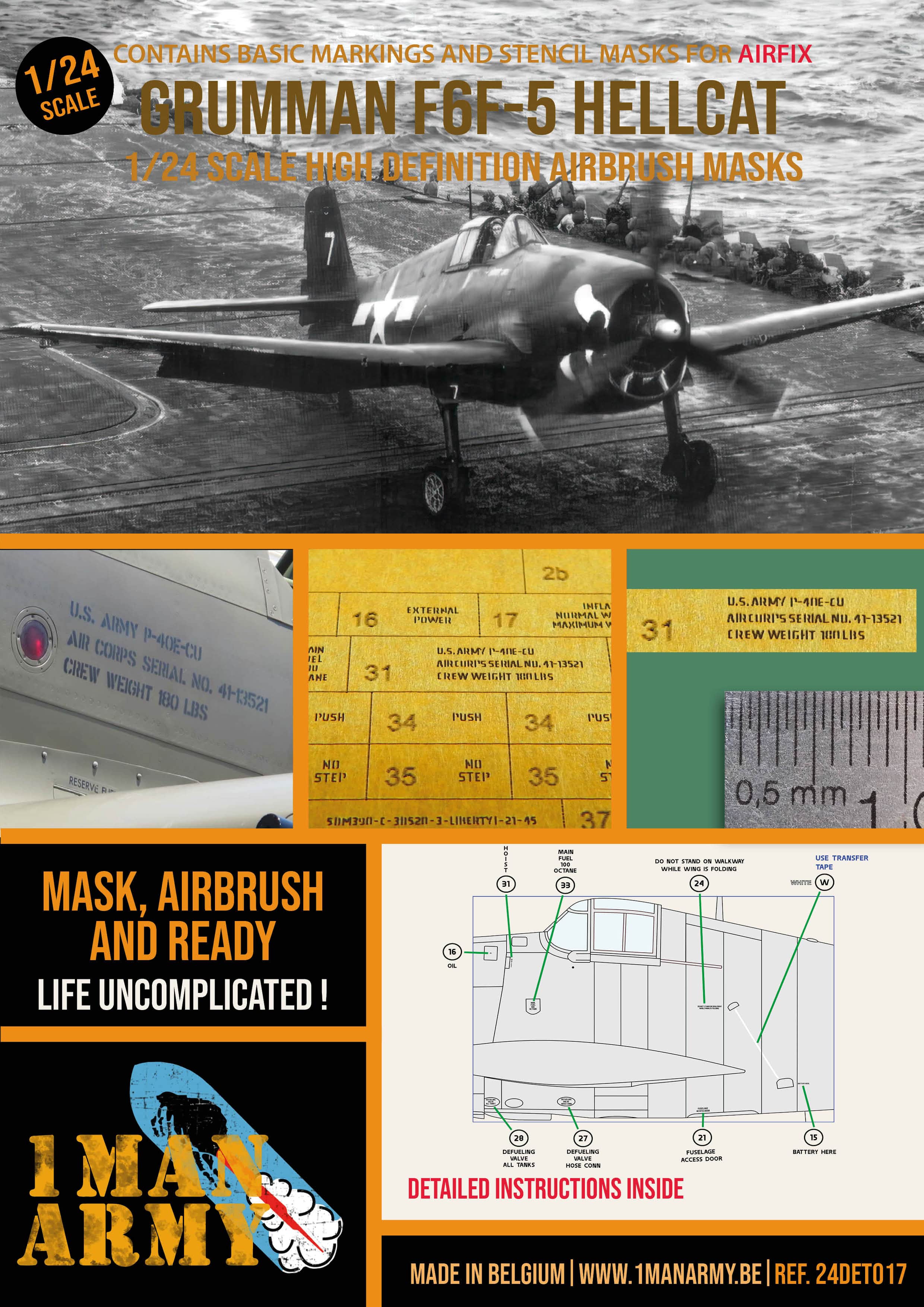 1ManArmy 1/24 Grumman F6F-5 Hellcat 塗装マスキングセット パッケージ表面画像
