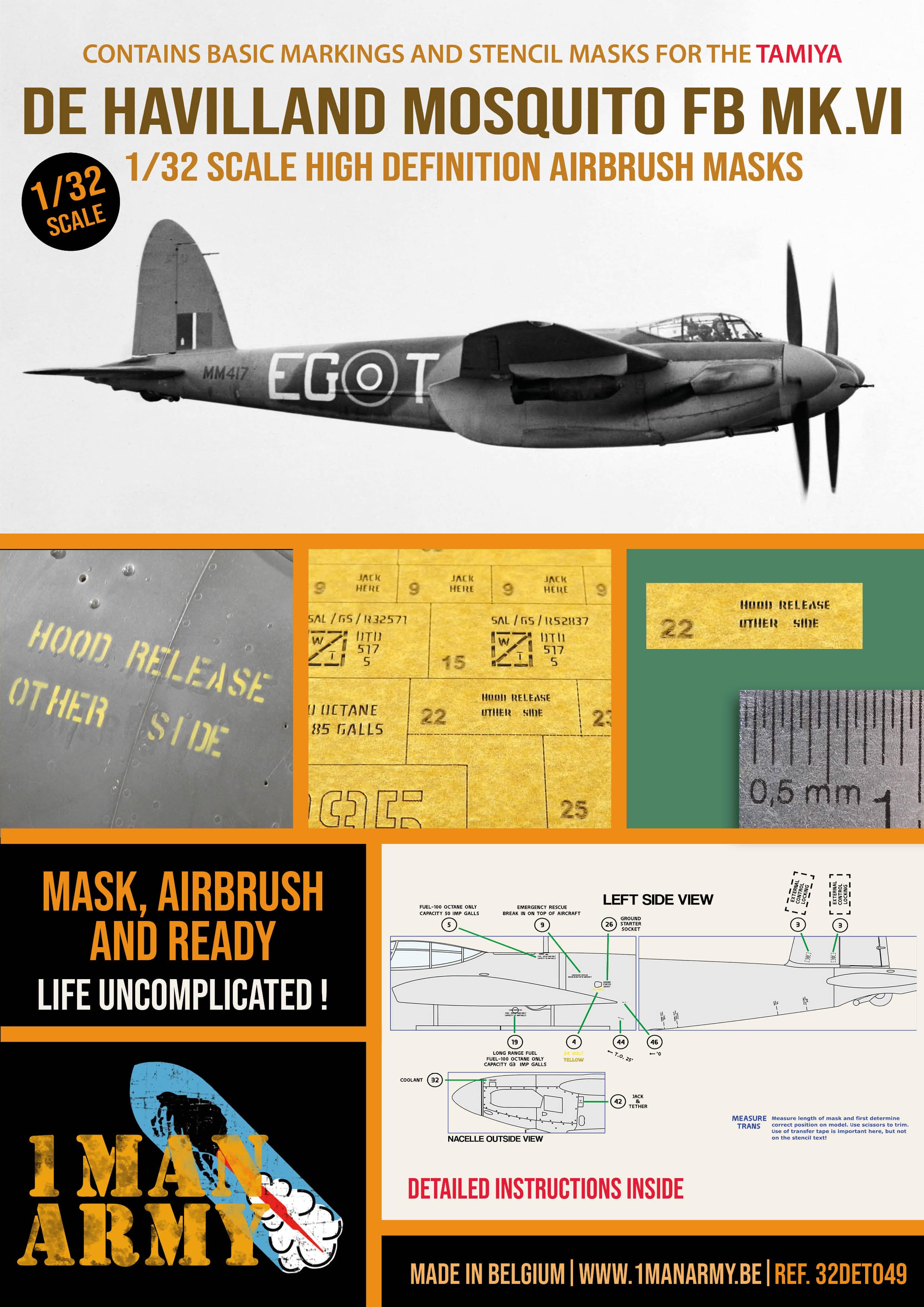 1ManArmy 1/32 デ・ハビランド モスキート FB Mk.VI 塗装マスキングセットのパッケージ表面画像