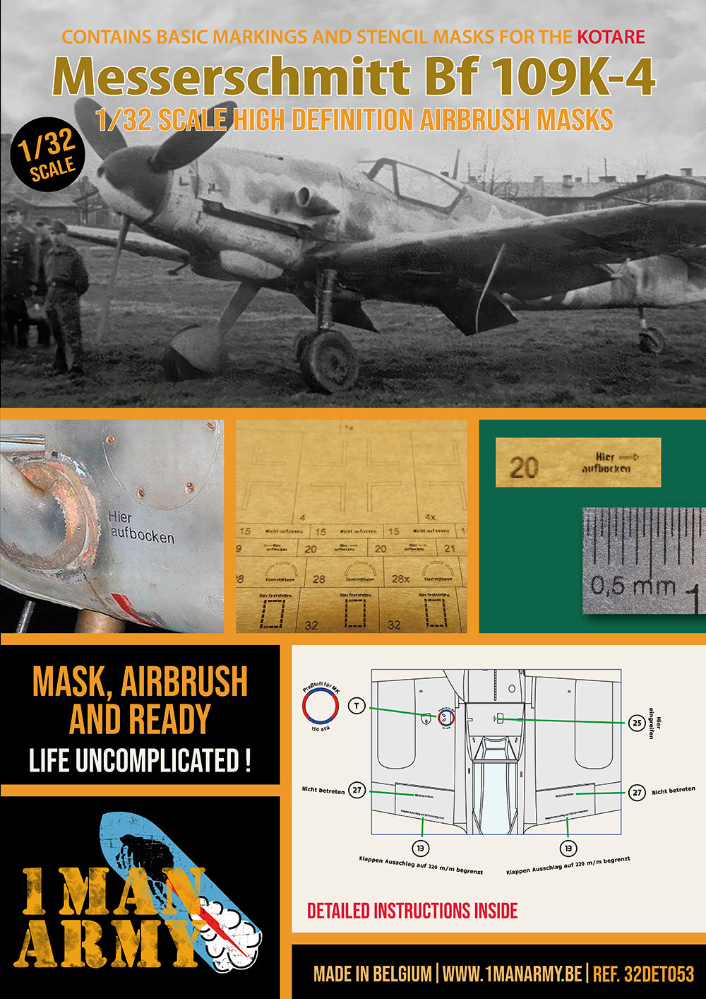 1ManArmy 1/32 メッサーシュミット Bf 109K-4 塗装マスキングセット(Kotare対応)のパッケージ表面画像