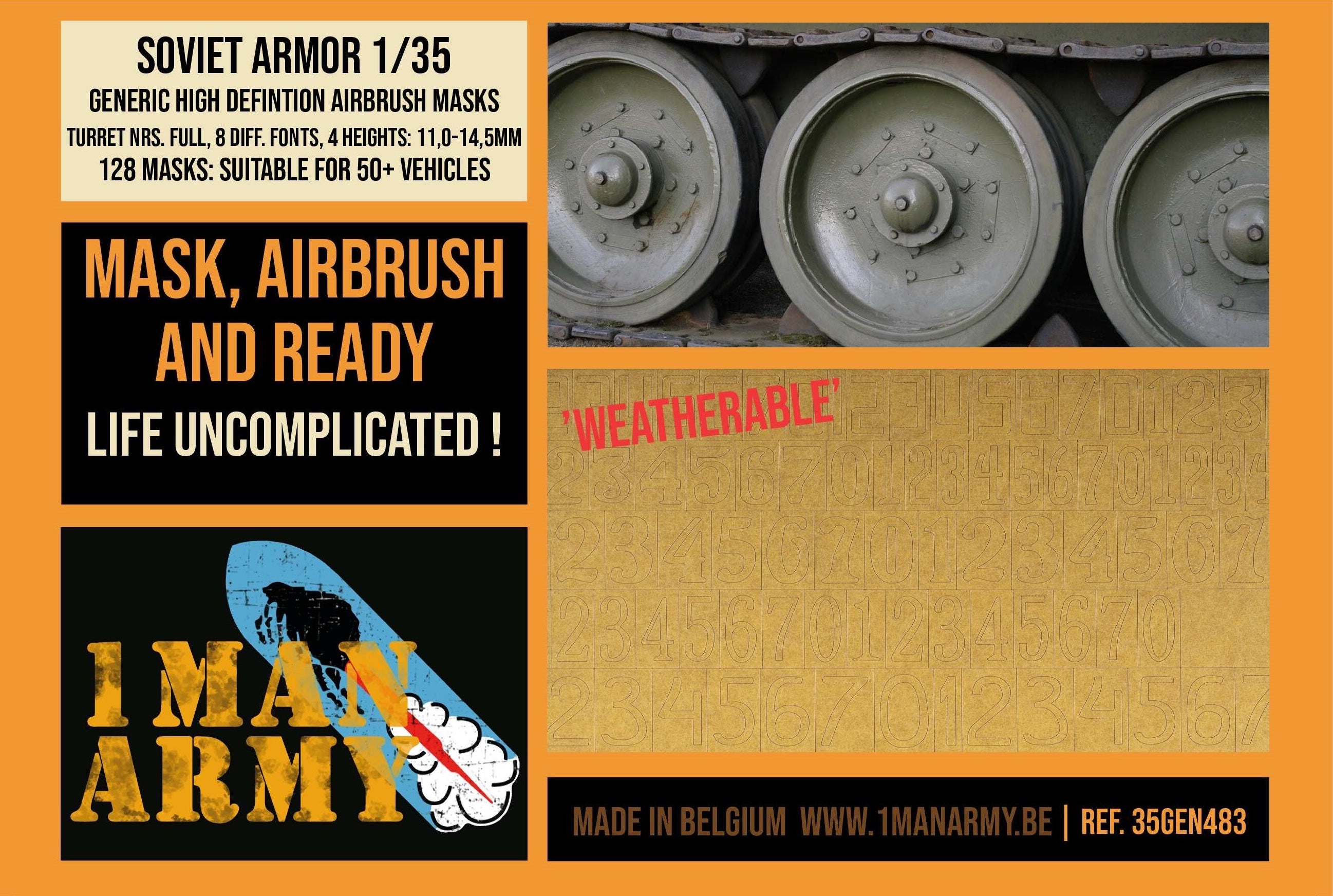 1ManArmy 1/35 Soviet Armor Turret Numbers (Large) 塗装マスキングセット パッケージ表面画像