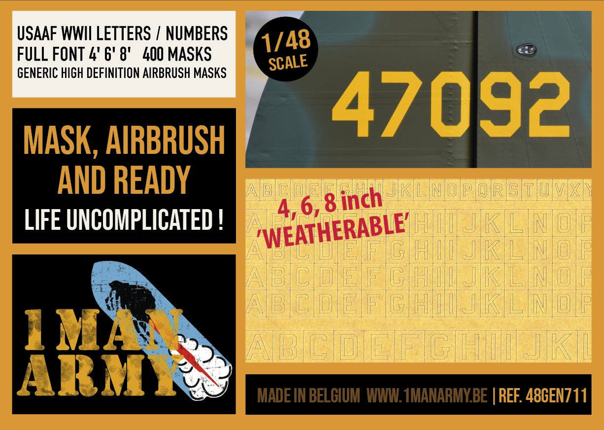 1ManArmy 1/48 USAAF WWII Letters / Numbers マスキングセット パッケージ表面画像