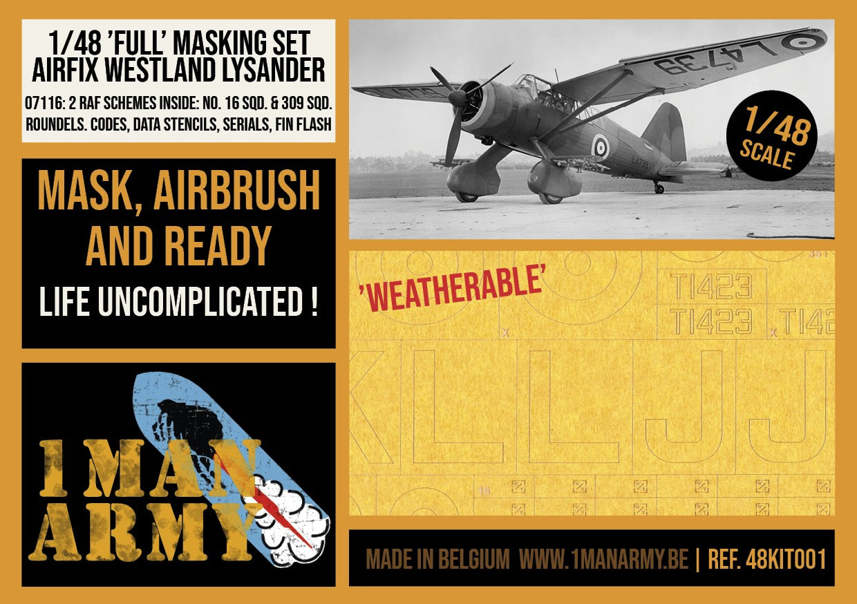 1ManArmy 1/48 Westland Lysander 塗装マスキングセット パッケージ表面画像