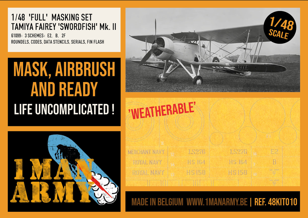1ManArmy 1/48 Fairey 'Swordfish' Mk. II 塗装マスキングセット パッケージ表面画像
