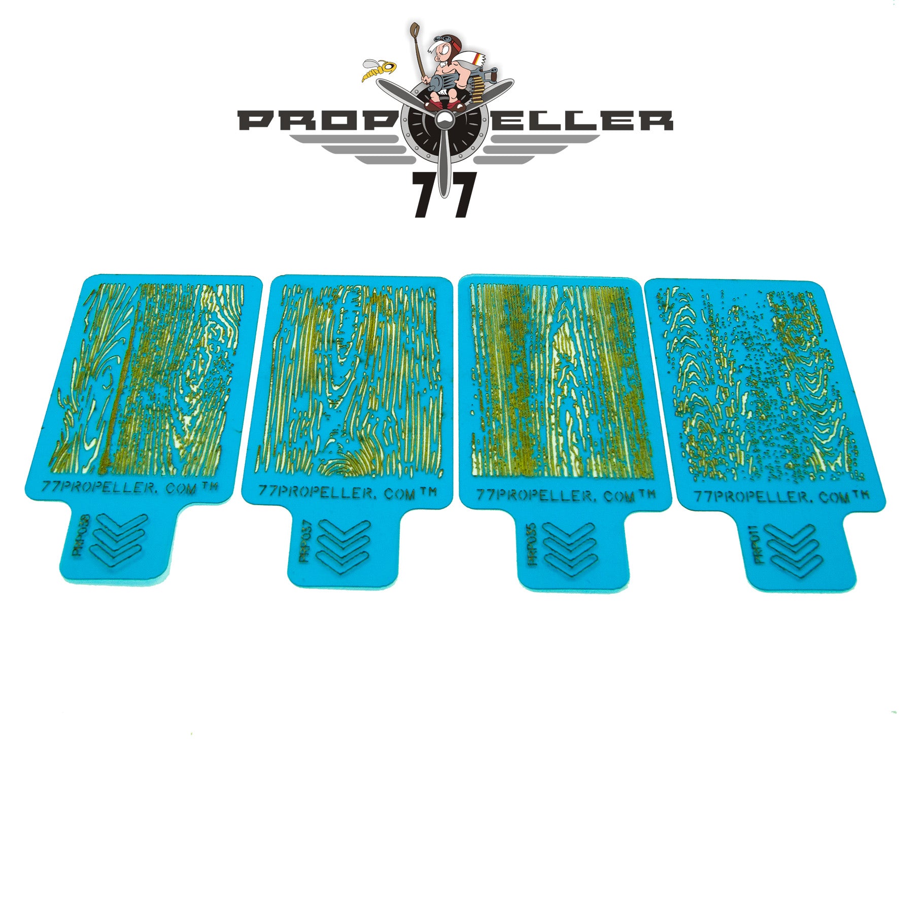 77 Propeller Set “7” – 4× Wood Texture Airbrush Stencils 60×40 mm PRP034 four wood texture template