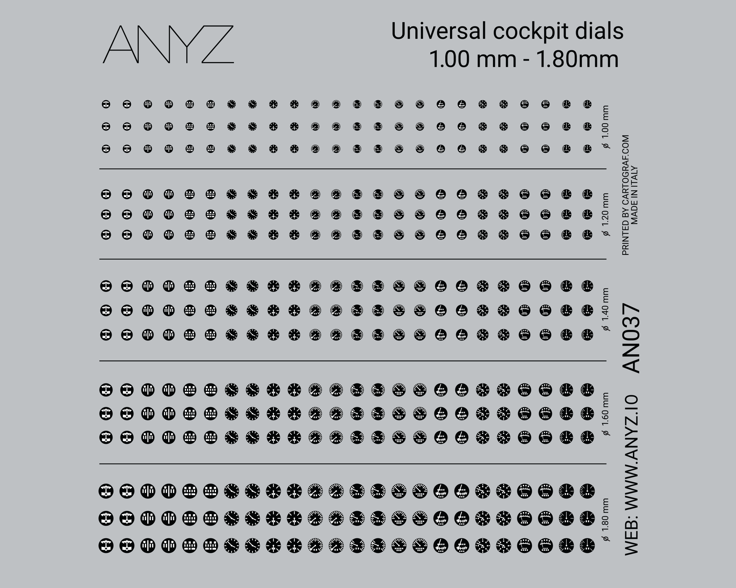 ANYZ AN037 1.00~1.80mm汎用コックピット計器デカールシート