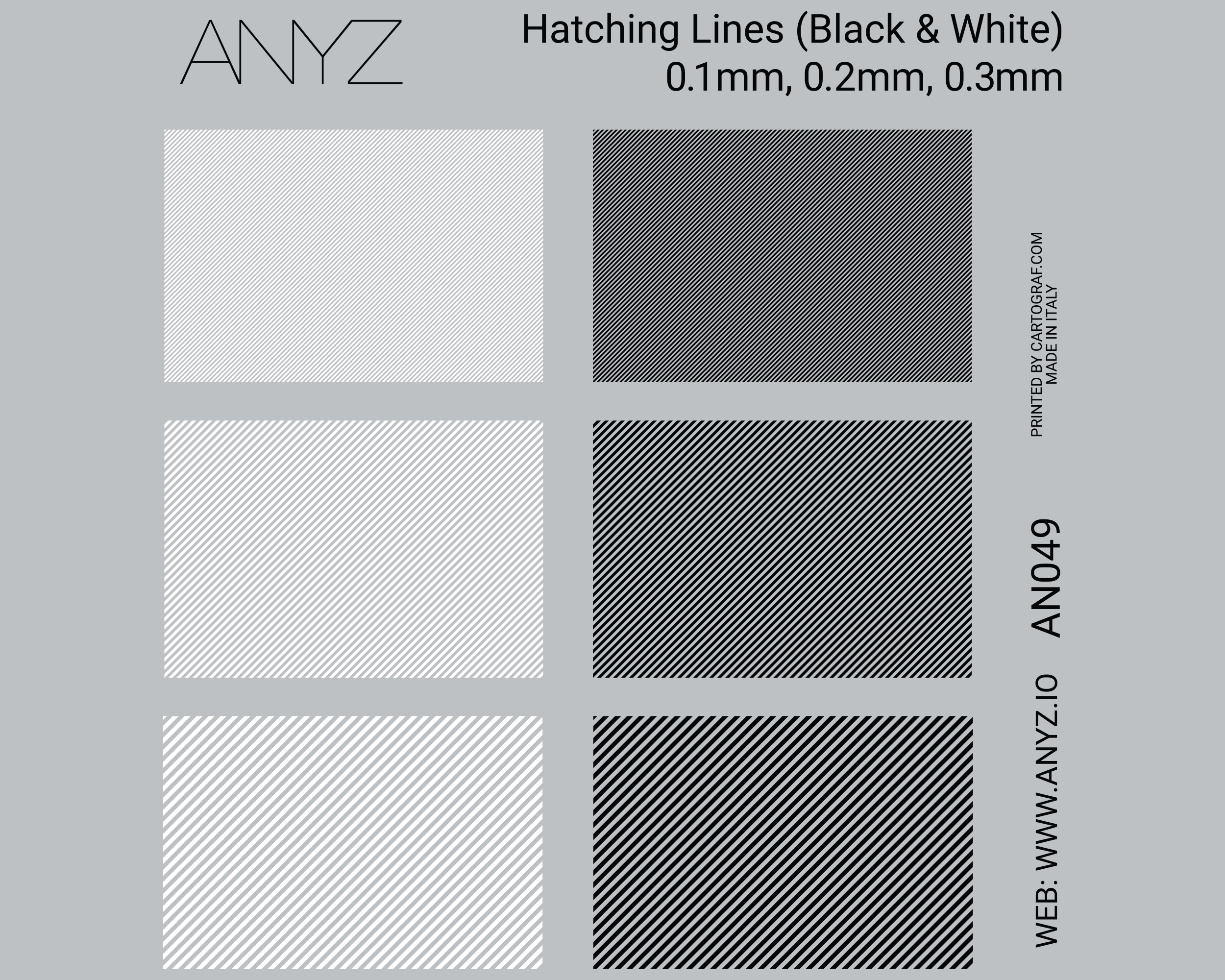 ANYZ AN049 黒色と白色の0.1・0.2・0.3mmハッチングラインデカールシート