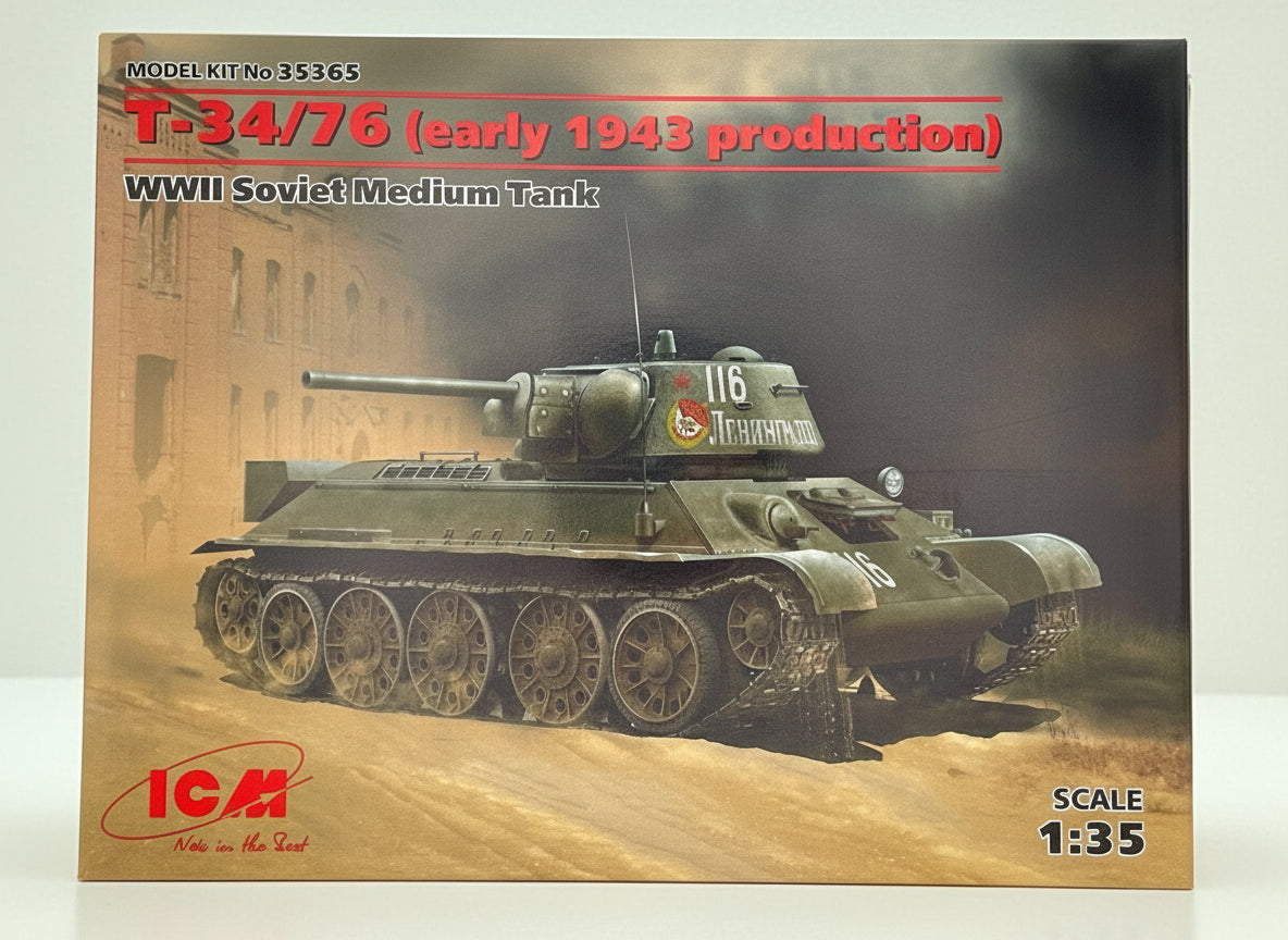 箱正面(アートワーク全体)— ICM T-34/76(1943年初期型)