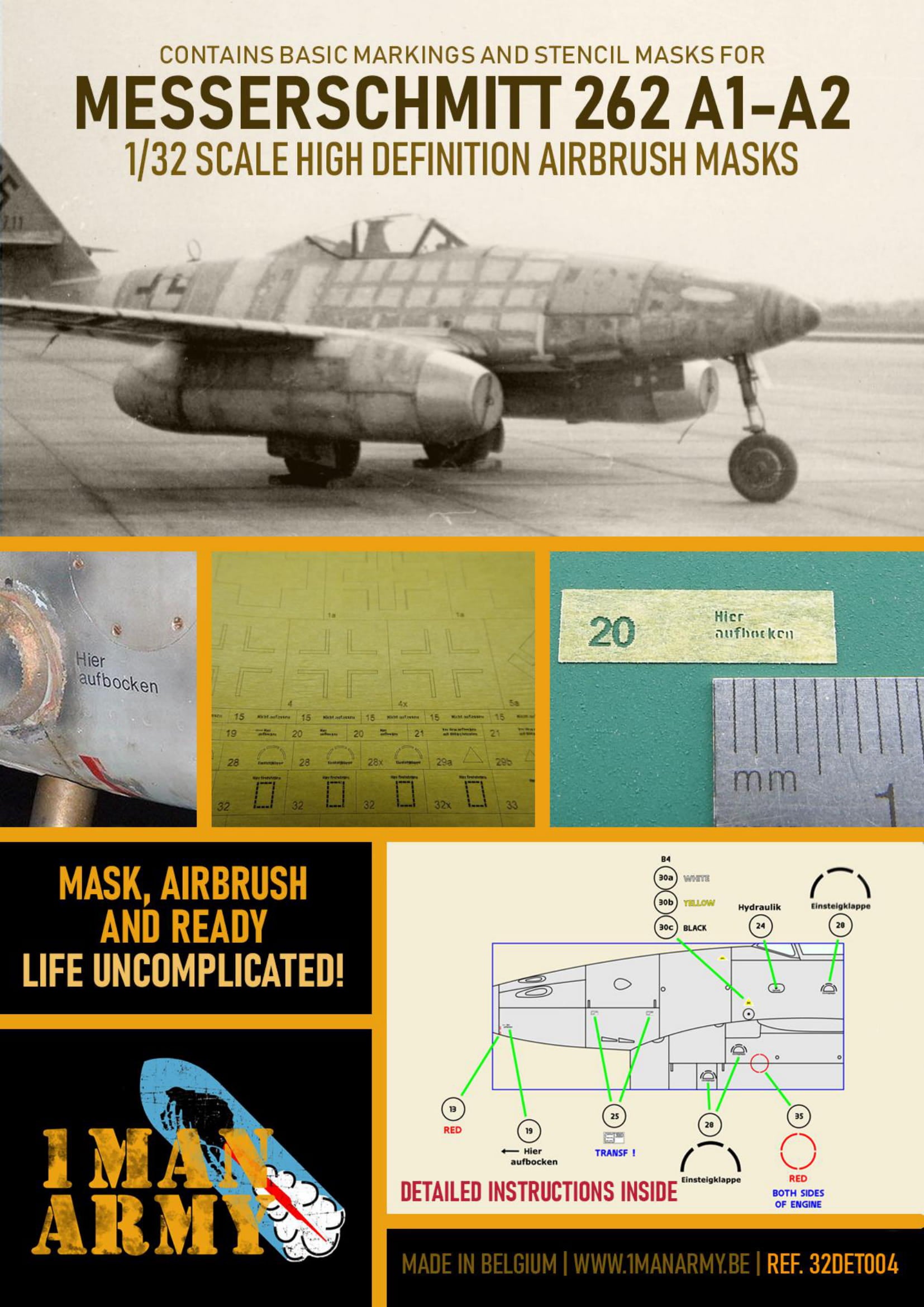 1ManArmy 1/32 Me 262 A1/A2 用エアブラシマスクセットのパッケージ画像