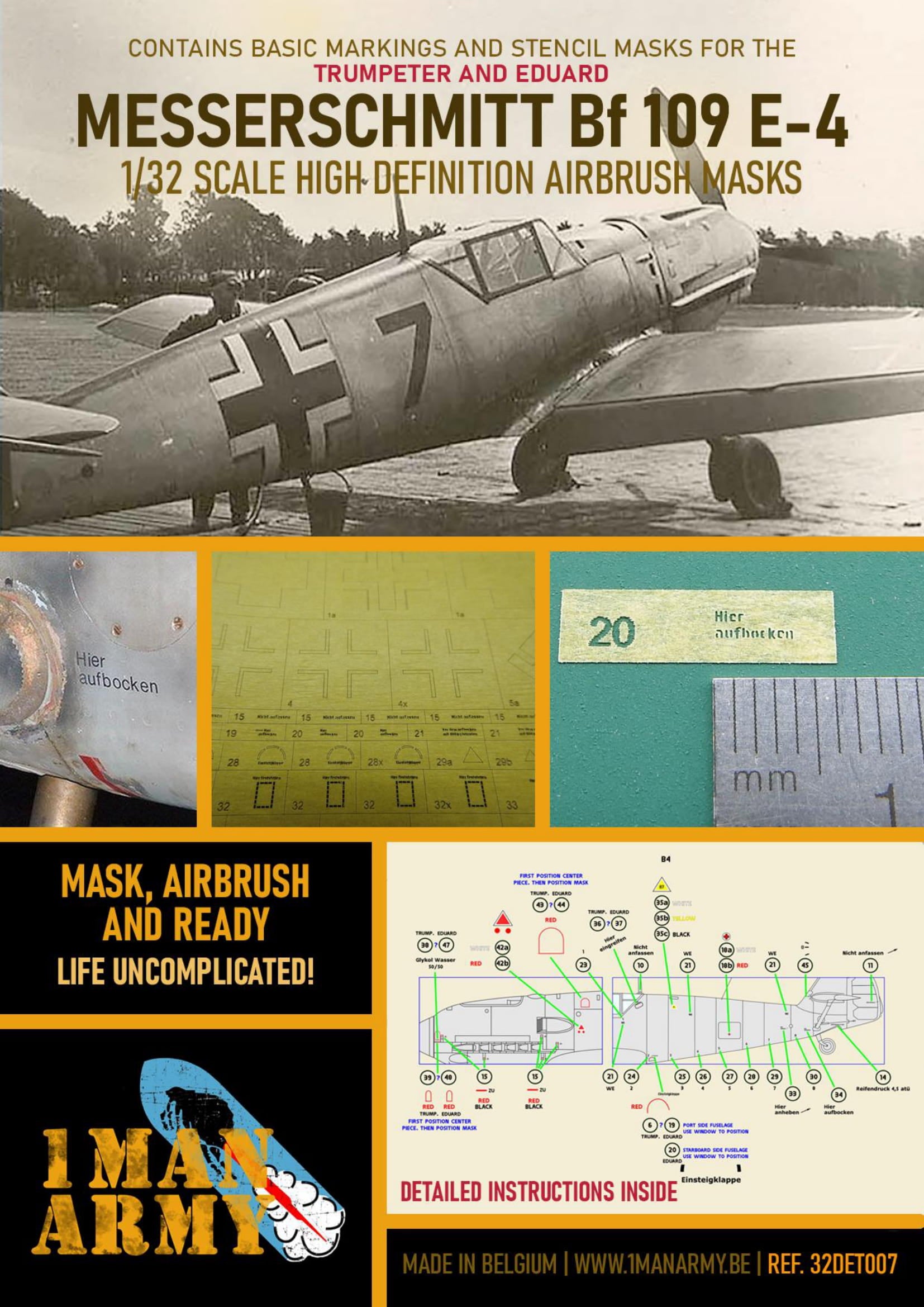 1ManArmy 1/32 Bf 109 E-4 A1/A2 用エアブラシマスクセットのパッケージ画像