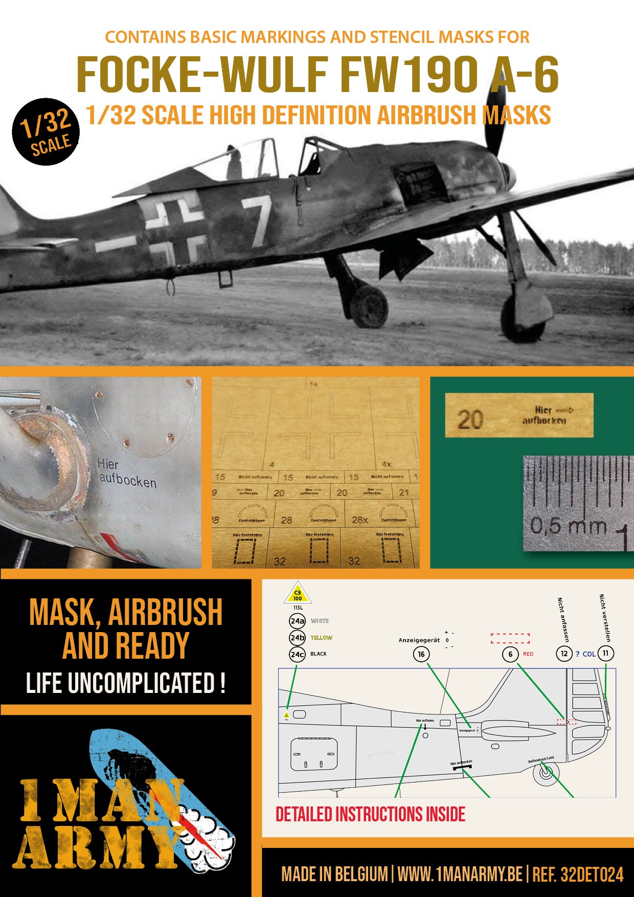 1ManArmy 1/32 Fw 190 A-6 用エアブラシマスクセットのパッケージ画像