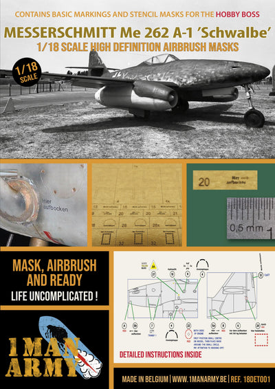 1ManArmy 1/18 メッサーシュミット Me 262 A-1「シュヴァルベ」 塗装マスキングセット パッケージ表面画像