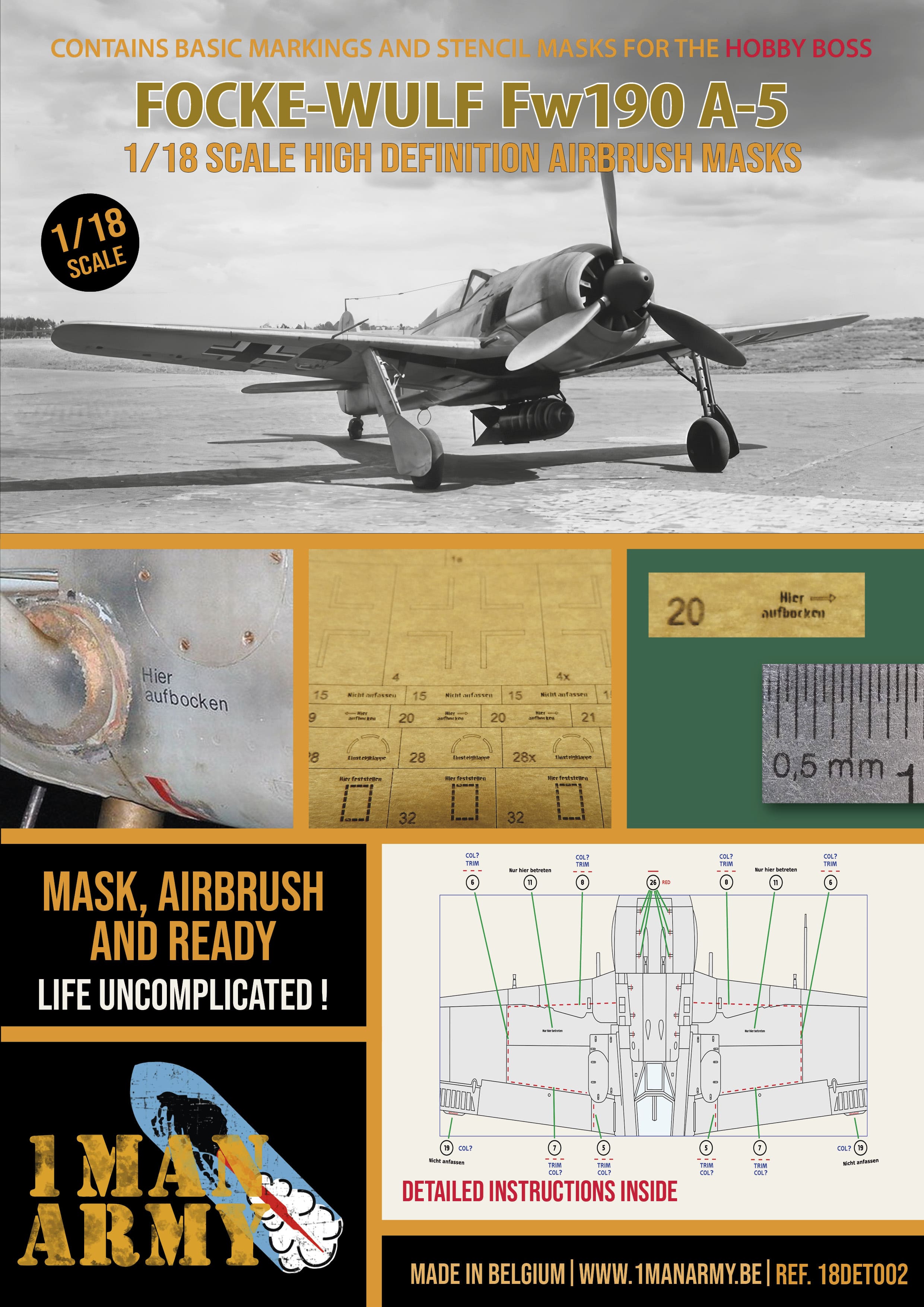 1ManArmy 1/18 フォッケウルフ Fw190 A-5 塗装マスキングセット パッケージ表面画像