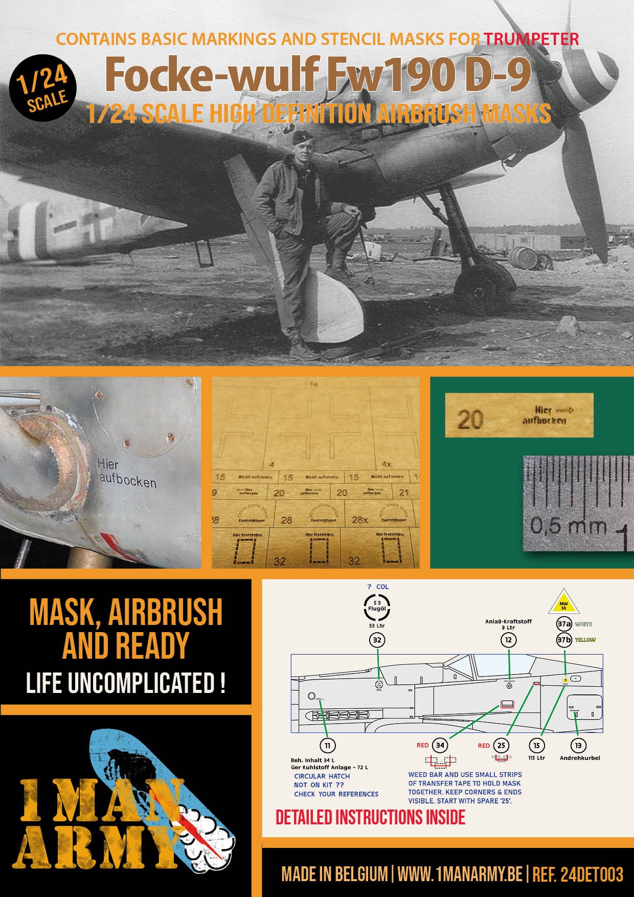 1ManArmy 1/24 Focke‑Wulf Fw190 D‑9 塗装マスキングセット パッケージ表面画像