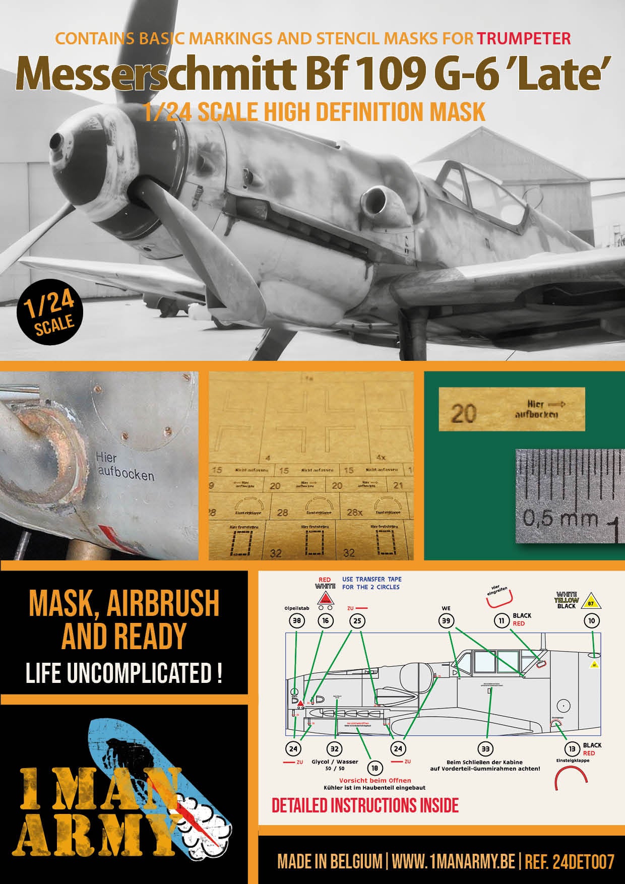 1ManArmy 1/24 Messerschmitt Bf 109 G-6 “Late” 塗装マスキングセット パッケージ表面画像