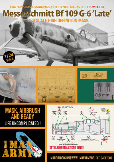1ManArmy 1/24 Messerschmitt Bf 109 G-6 “Late” 塗装マスキングセット パッケージ表面画像