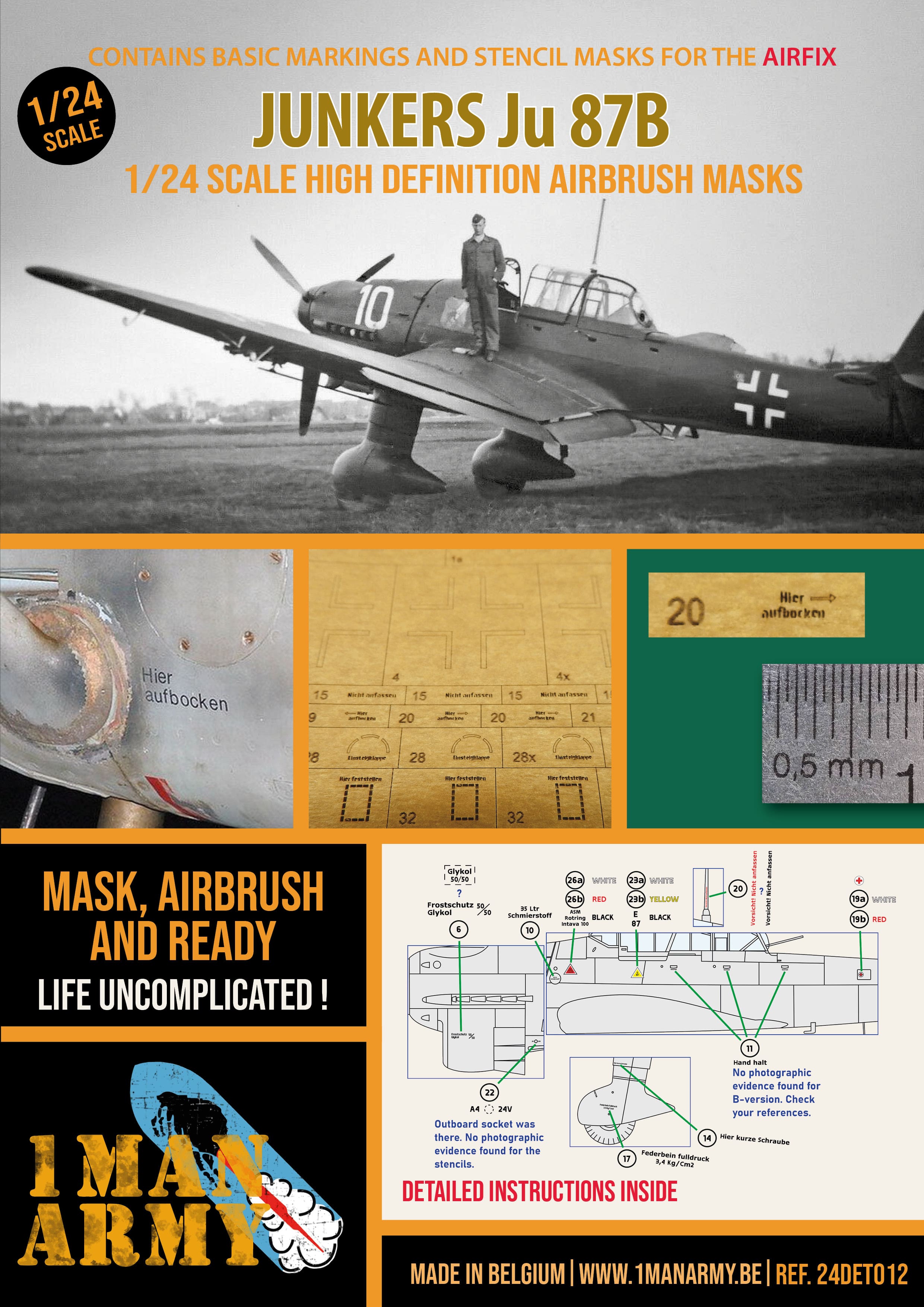 1ManArmy 1/24 Junkers Ju 87B 塗装マスキングセット パッケージ表面画像