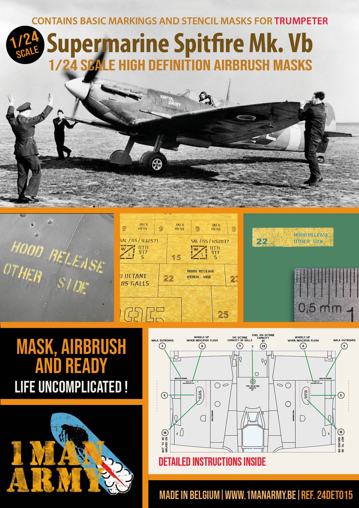 1ManArmy 1/24 Supermarine Spitfire Mk.Vb 塗装マスキングセット パッケージ表面画像