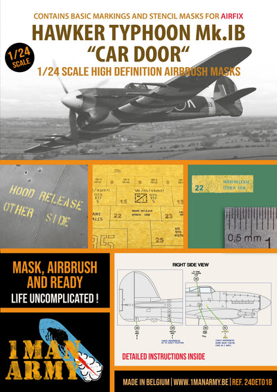 1ManArmy 1/24 Hawker Typhoon Mk.IB "Car Door" 塗装マスキングセット パッケージ表面画像