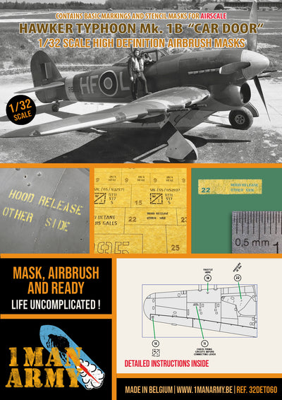 1ManArmy 1/32 Hawker Typhoon Mk. 1B "Car Door" 塗装マスキングセット パッケージ表面画像