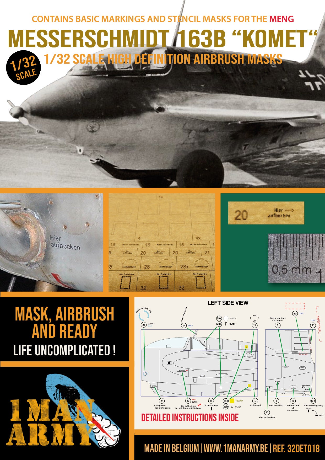 1ManArmy 1/32 メッサーシュミット Me 163B「コメート」塗装マスキングセットのパッケージ表面画像