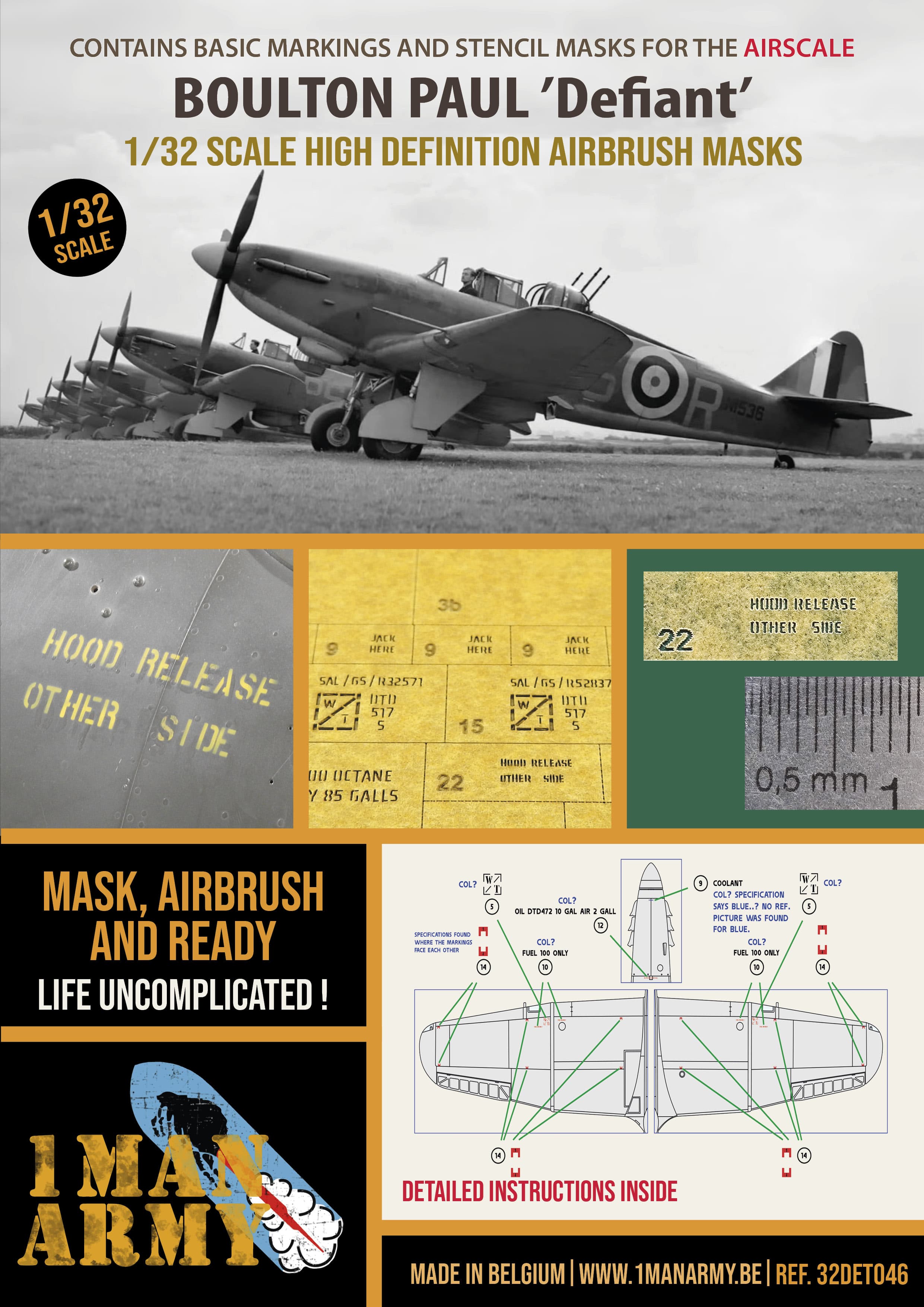 1ManArmy 1/32 ボールトンポール デファイアント Mk.I マスキングセット（Airscale対応）パッケージ表