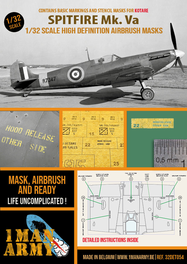 1ManArmy 1/32 Spitfire Mk. Va 塗装マスキングセット パッケージ表面画像