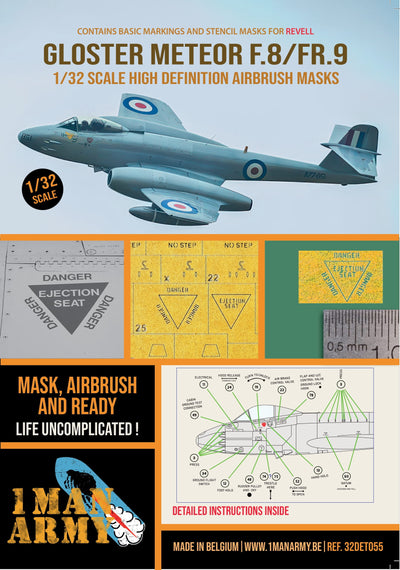 1ManArmy 1/32 Gloster Meteor F.8/FR.9 塗装マスキングセット パッケージ表面画像