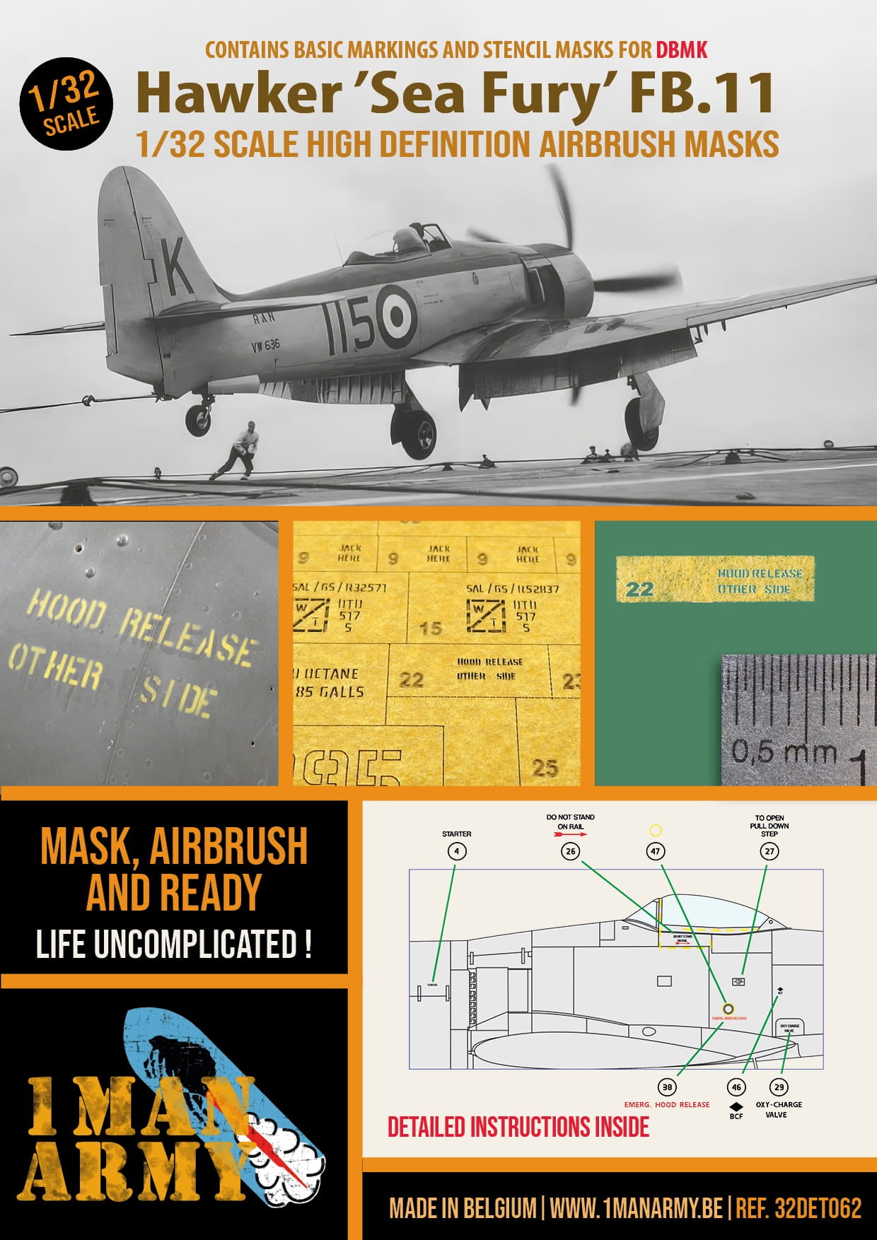 1ManArmy 1/32 Hawker "Sea Fury" FB.11 塗装マスキングセット パッケージ表面画像