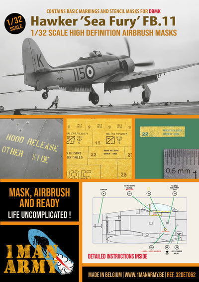 1ManArmy 1/32 Hawker "Sea Fury" FB.11 塗装マスキングセット パッケージ表面画像