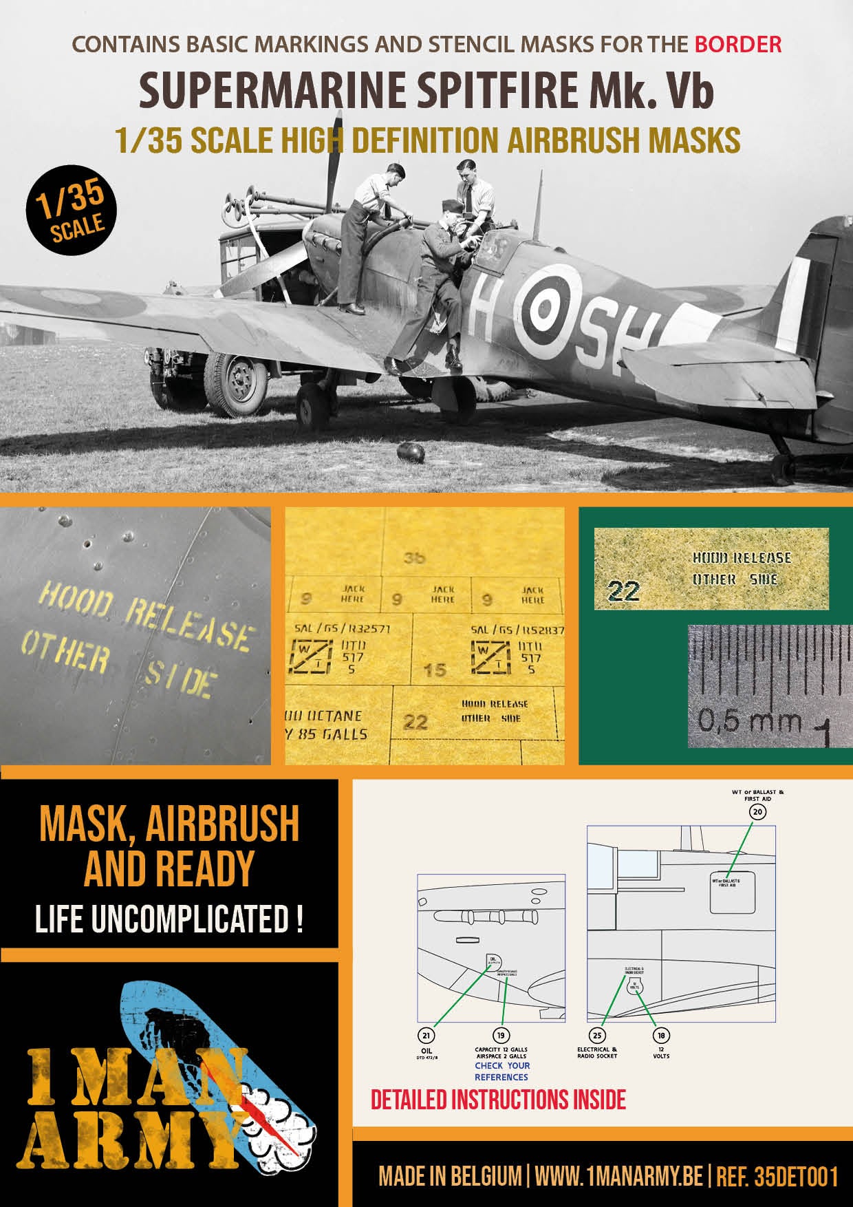 1ManArmy 1/35 Supermarine Spitfire Mk. Vb 塗装マスキングセット パッケージ表面画像