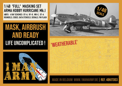 1ManArmy 1/48 Hurricane Mk.I 塗装マスキングセット パッケージ表面画像