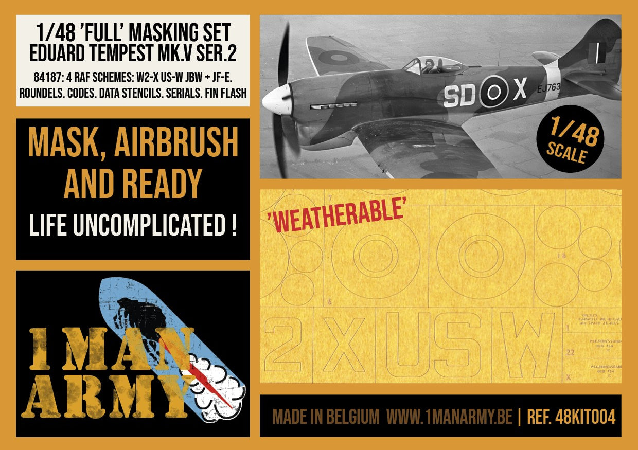1ManArmy 1/48 Tempest Mk.V Series 2 塗装マスキングセット パッケージ表面画像