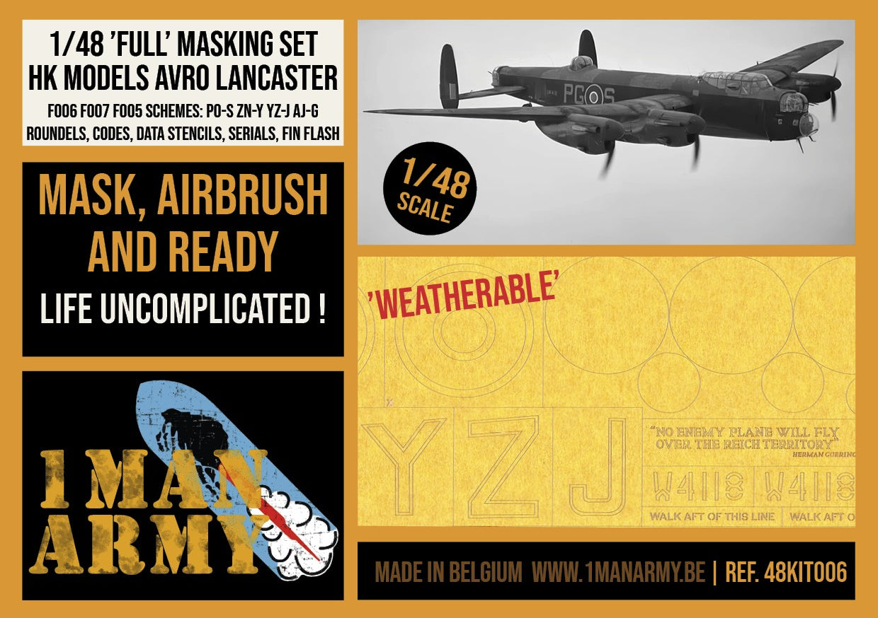 1ManArmy 1/48 Avro Lancaster 塗装マスキングセット パッケージ表面画像