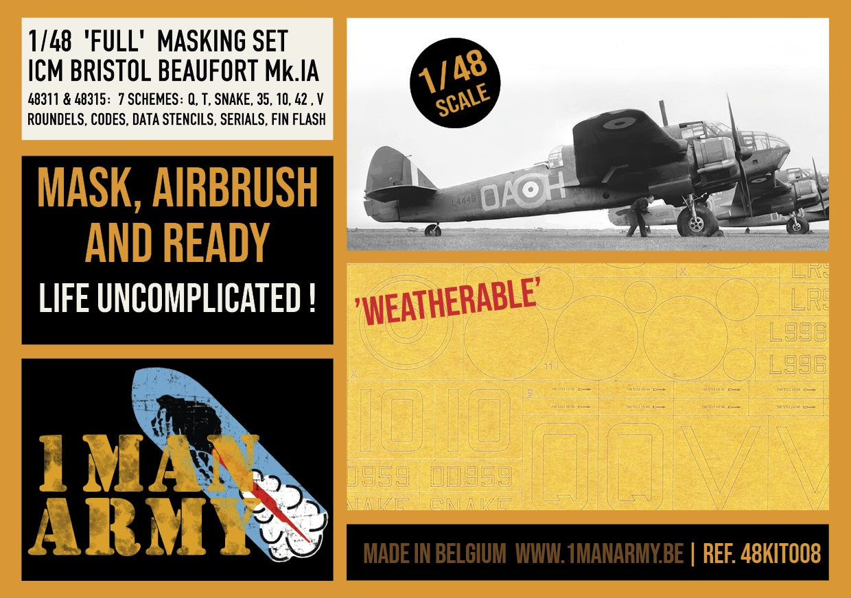 1ManArmy 1/48 Bristol Beaufort Mk.IA 塗装マスキングセット パッケージ表面画像