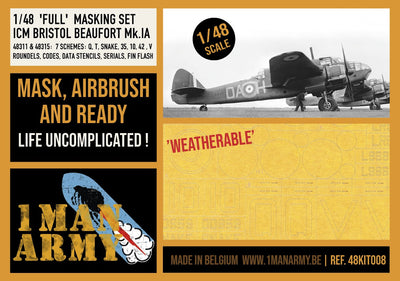 1ManArmy 1/48 Bristol Beaufort Mk.IA 塗装マスキングセット パッケージ表面画像