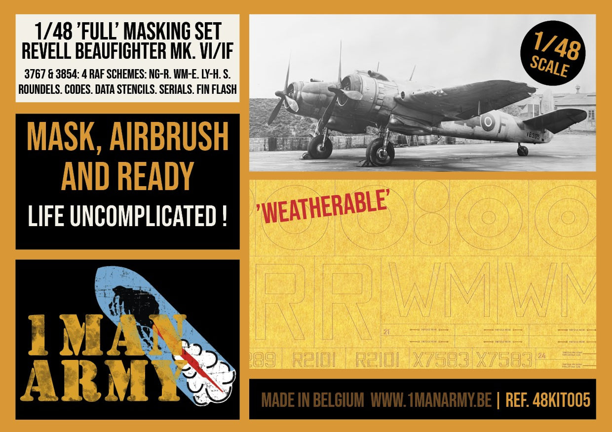 1ManArmy 1/48 Beaufighter Mk. VI/IF 塗装マスキングセット パッケージ表面画像