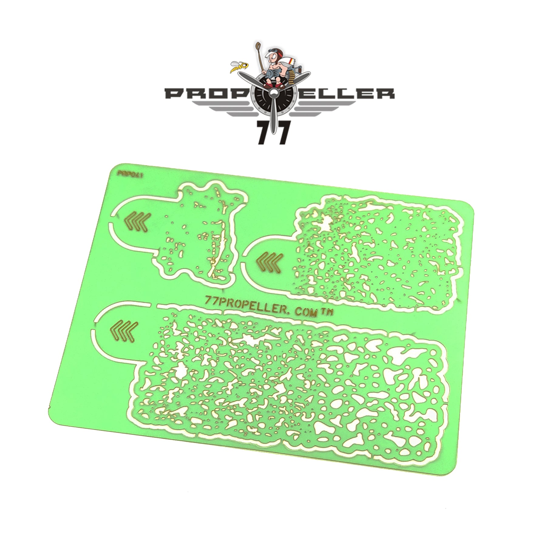 77 Propeller Set C‑5 – 5× Stain Airbrush Stencils 60×40 mm PRP043 size of the three templates