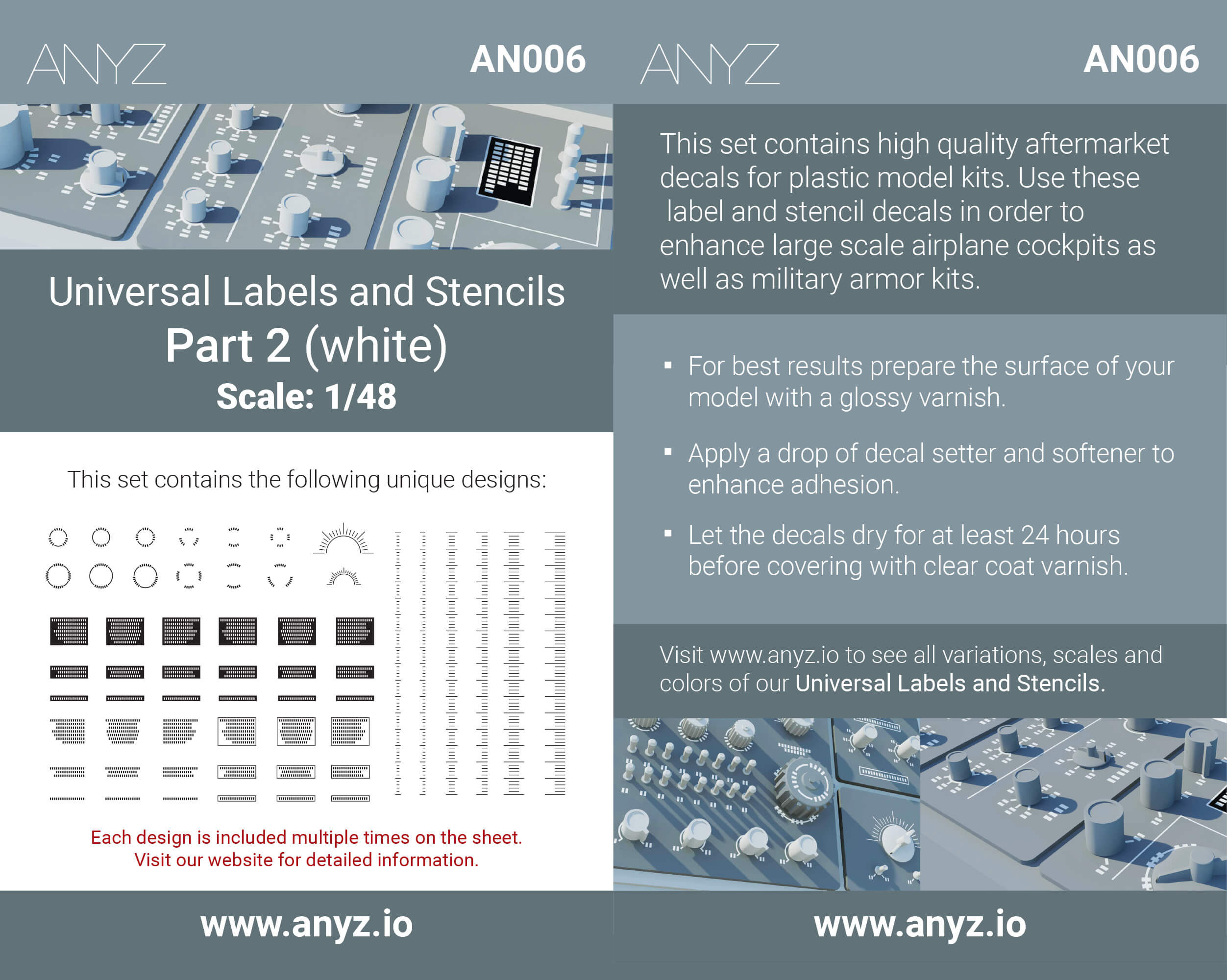 ANYZ AN006の収録図柄と使用手順を示す製品案内
