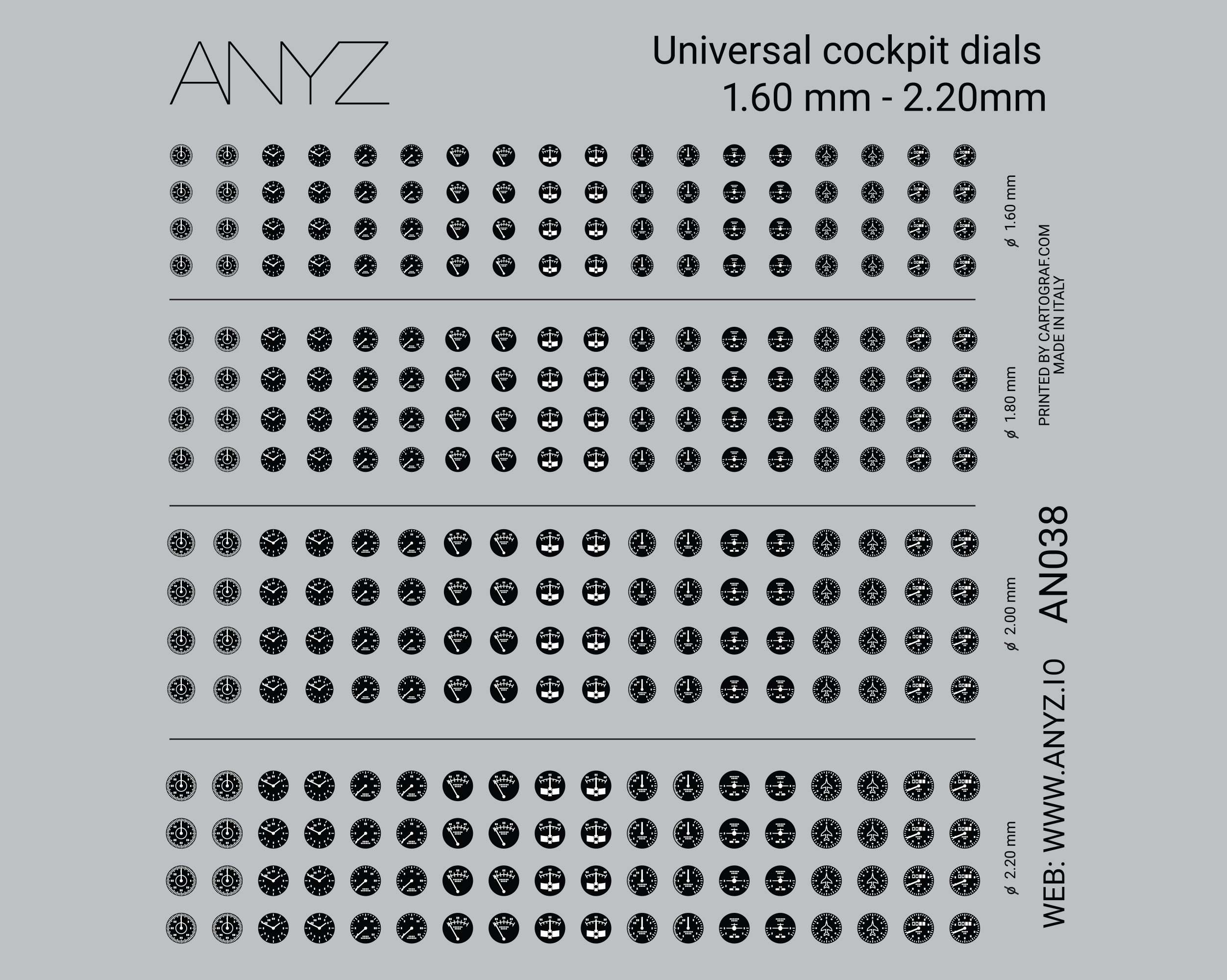 ANYZ AN038 1.60～2.20mm汎用コックピット計器デカールシート