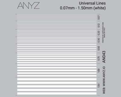 ANYZ AN043 0.07～1.50mm白色汎用ラインデカールシート
