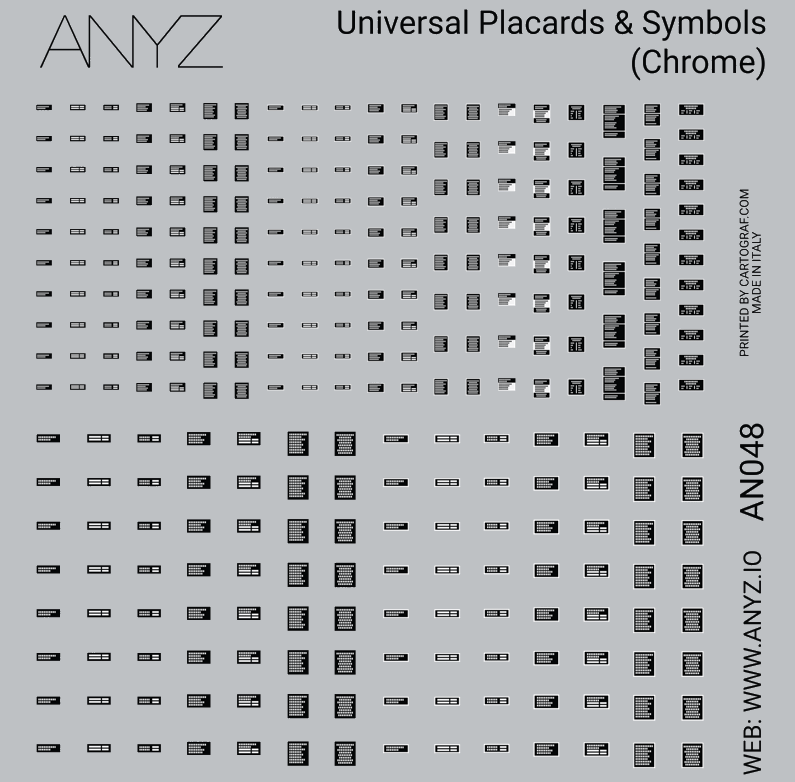 ANYZ AN048 クローム汎用プラカード＆シンボルデカールシート全体