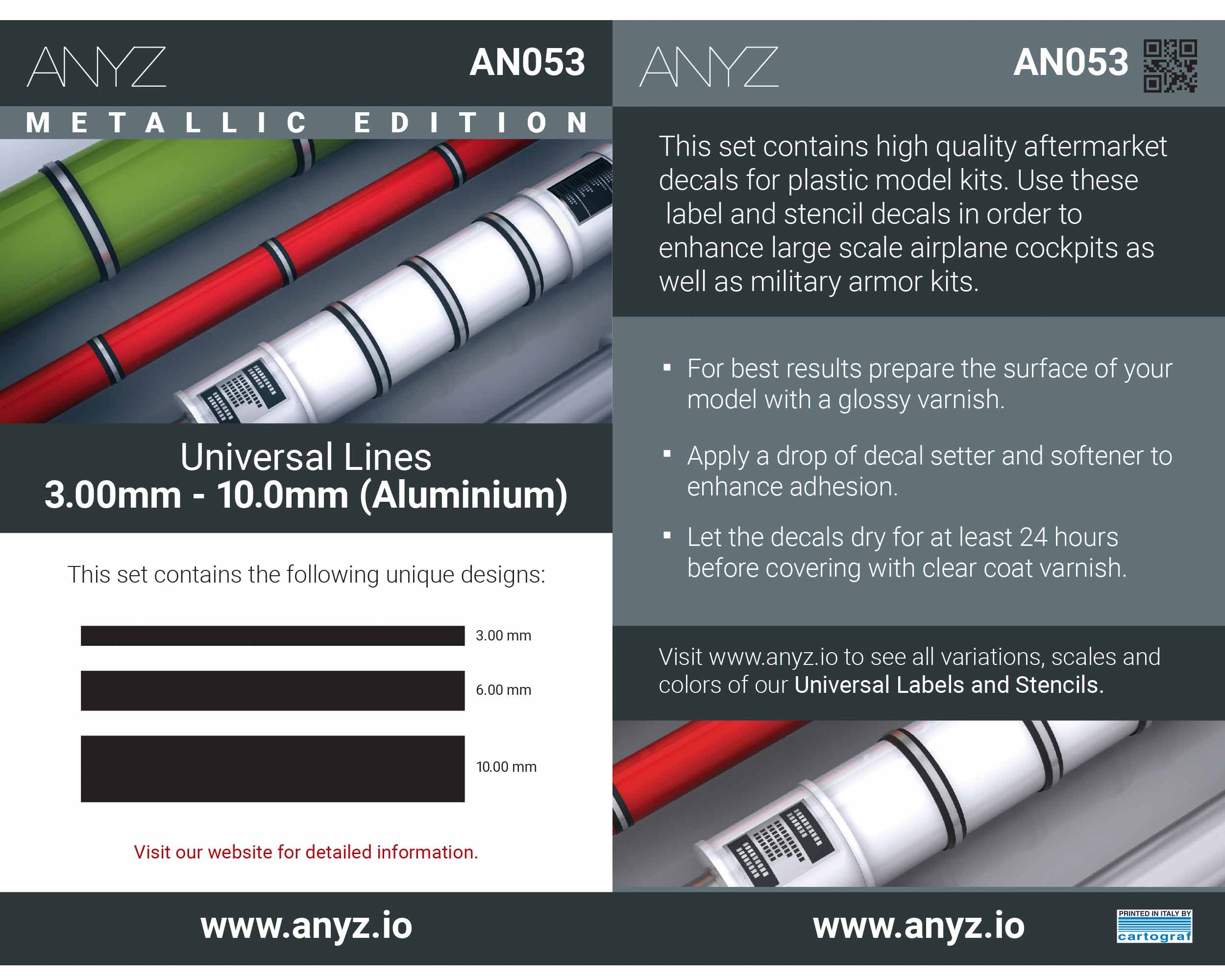 ANYZ AN053の収録線幅と公式使用手順を示す製品案内