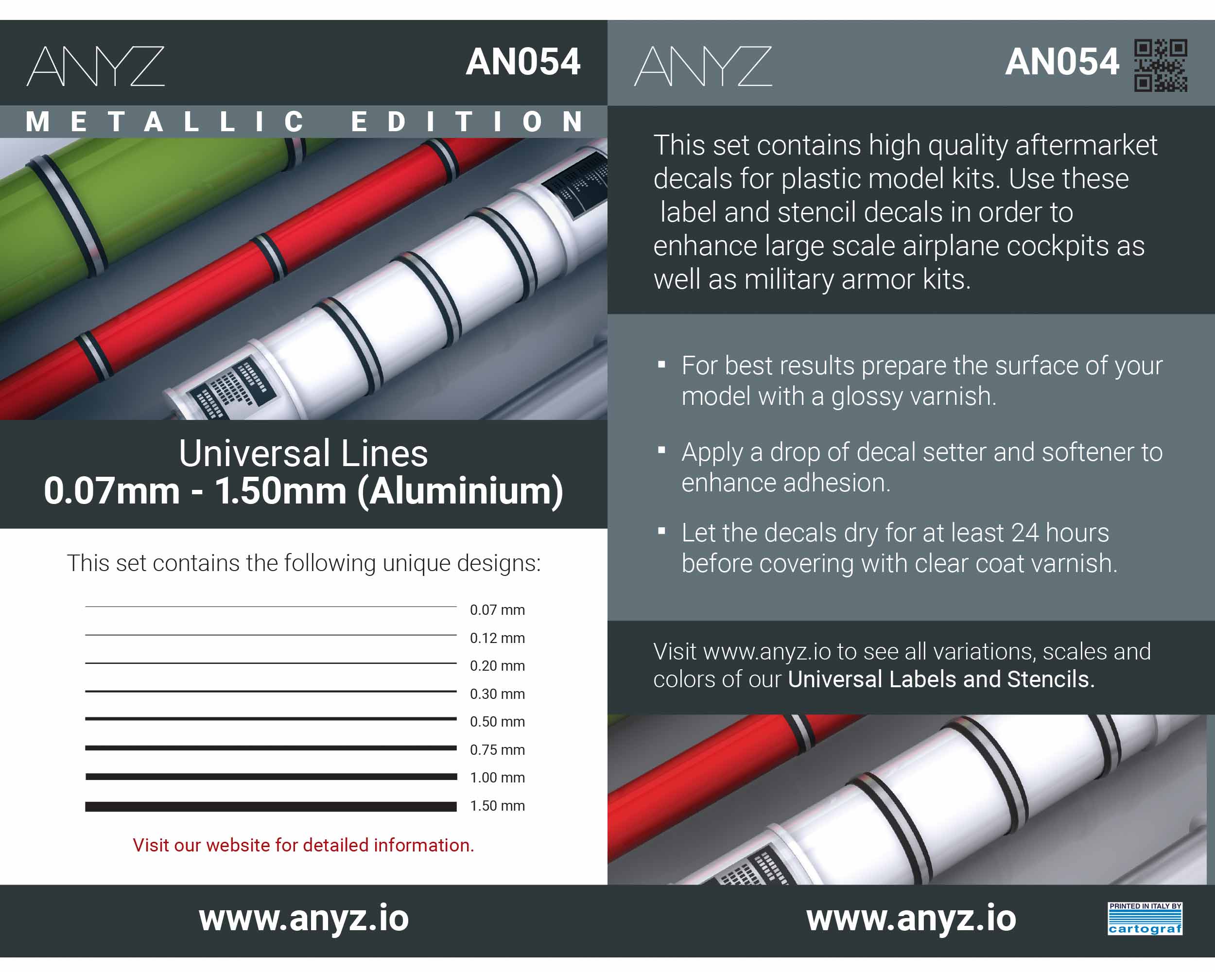 ANYZ AN054の収録線幅と公式使用手順を示す製品案内