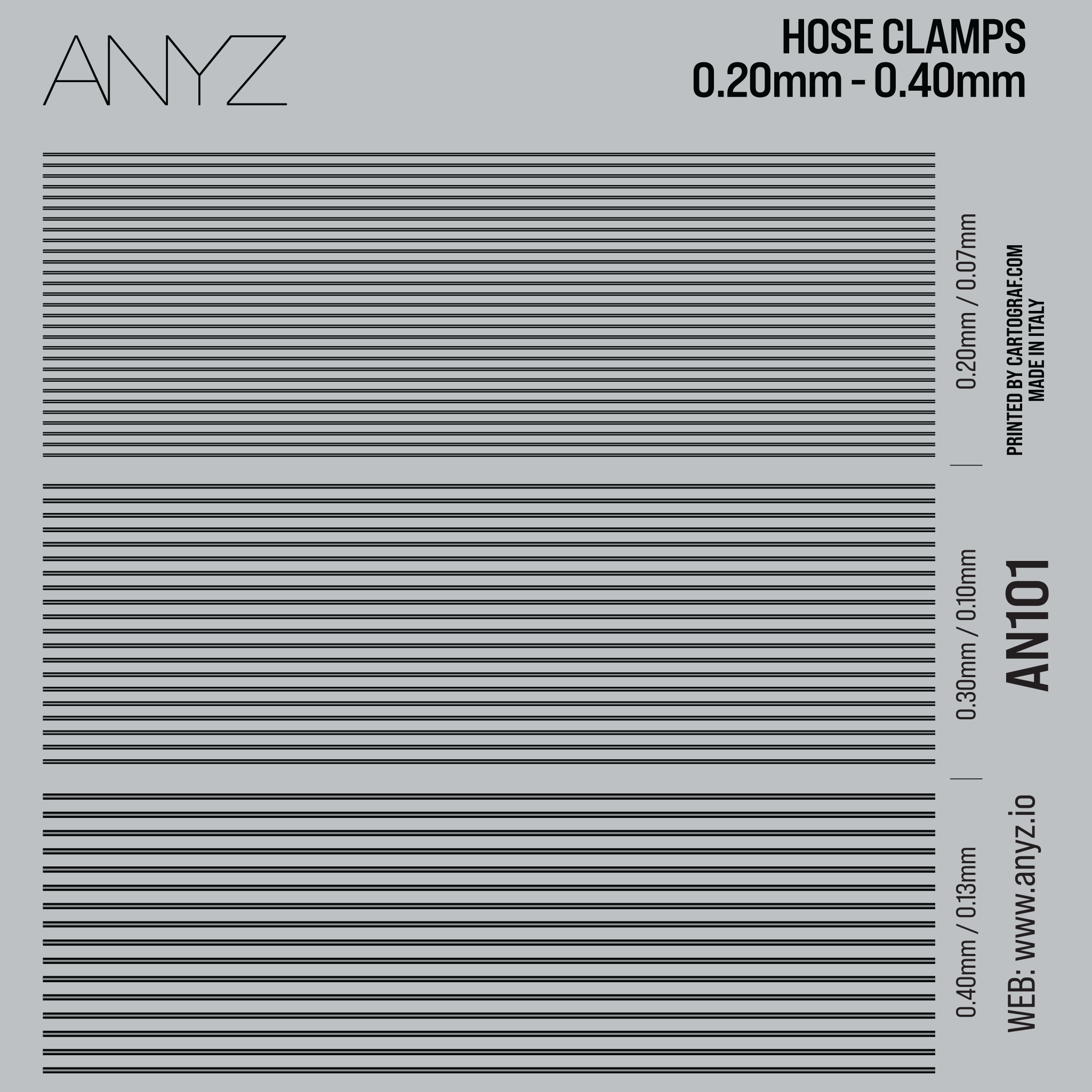 ANYZ AN101 0.20～0.40mmホースクランプデカールシート全体